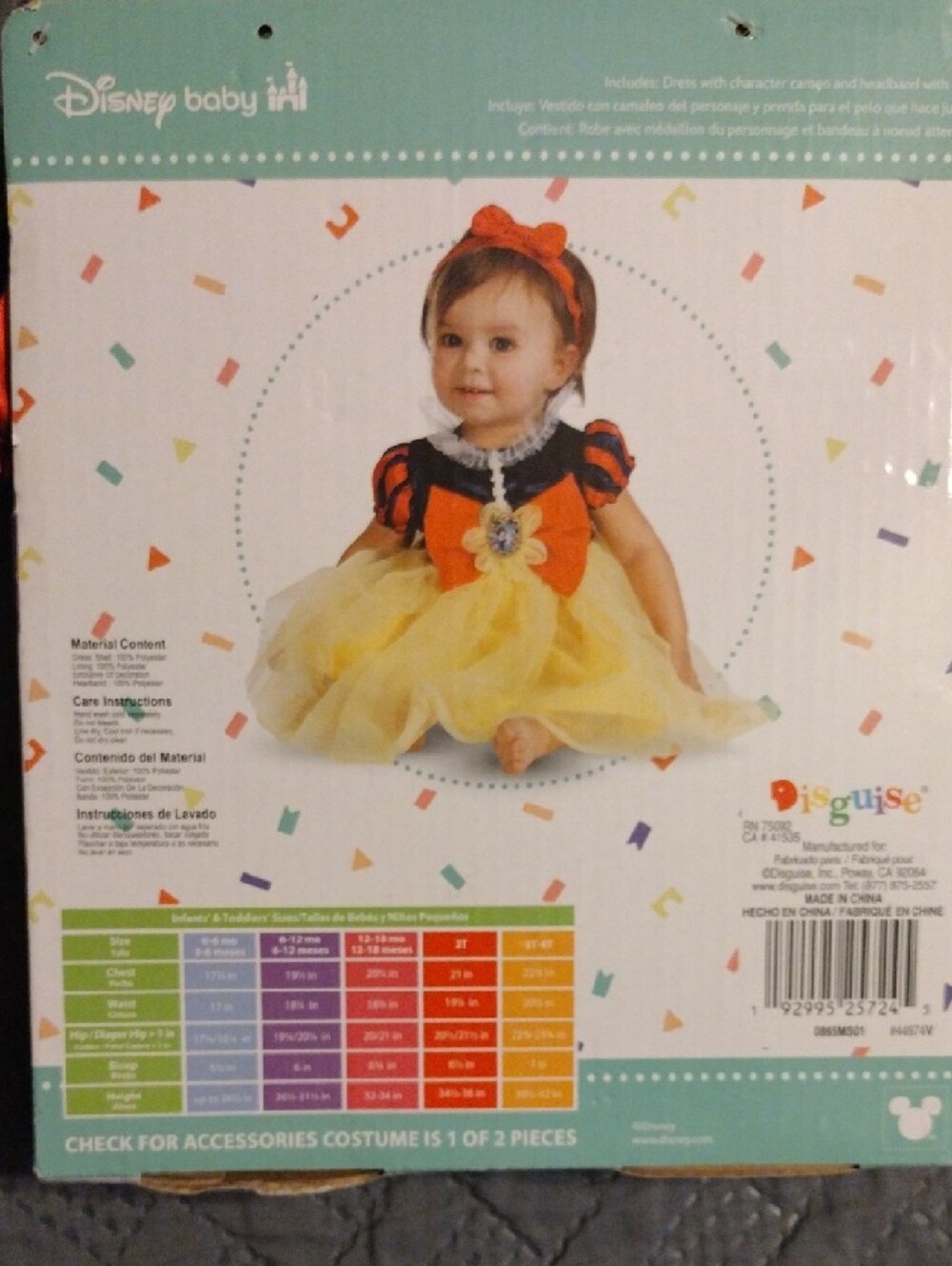Disney Snow White Infant Dress & Headband - Yellow, Red, Navy - Picture 7 of 8